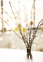 Image showing pussy willow branches decorated by easter eggs