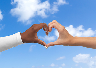 Image showing black and white hands making heart gesture