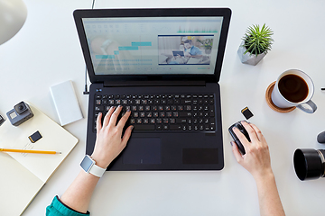 Image showing woman with video editor program on laptop at home