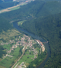 Image showing Aerial view of the village Deluz and river Doubs