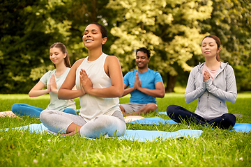 Image showing group of people doing yoga at summer park