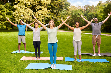 Image showing group of people doing yoga at summer park