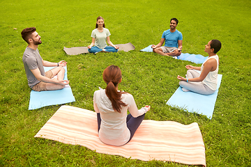 Image showing group of people doing yoga at summer park