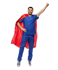 Image showing doctor or male nurse in superhero cape flying