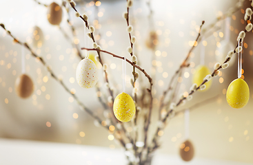 Image showing close up of pussy willow decorated by easter eggs