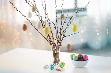 Image showing pussy willow branches decorated by easter eggs