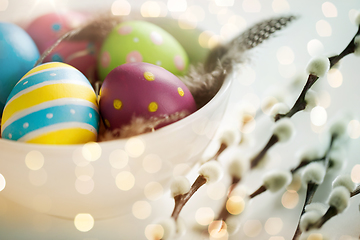 Image showing colored easter eggs and pussy willow branches