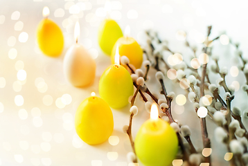 Image showing pussy willow branches and easter egg candles