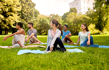 Image showing group of people doing yoga at summer park