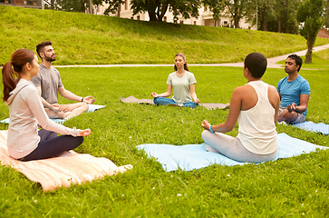 Image showing group of people doing yoga at summer park