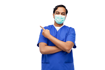 Image showing indian male doctor in blue uniform and mask