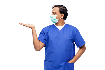 Image showing indian male doctor in blue uniform and mask