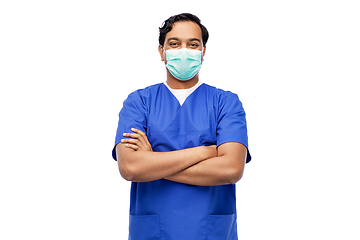 Image showing indian male doctor in blue uniform and mask