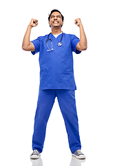 Image showing indian doctor or male nurse celebrating success