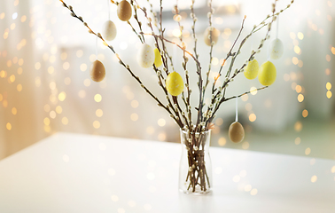 Image showing pussy willow branches decorated by easter eggs