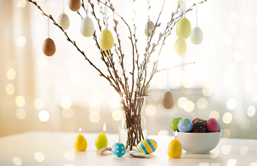 Image showing pussy willow branches decorated by easter eggs