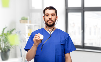 Image showing doctor or male nurse with stethoscope