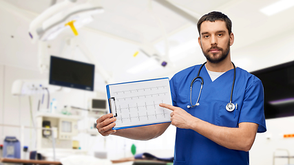 Image showing male doctor with cardiogram on clipboard