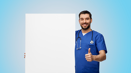 Image showing male doctor with white board showing thumbs up