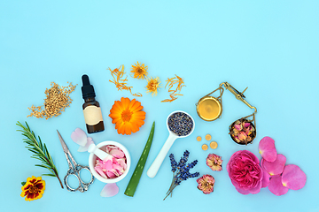 Image showing Flowers and Herbs for Aromatherapy Skincare Essential Oil 