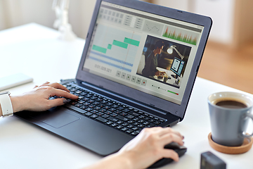 Image showing woman with video editor program on laptop at home