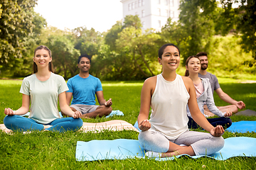 Image showing group of people doing yoga at summer park