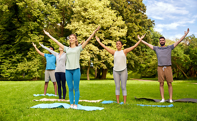 Image showing group of people doing yoga at summer park