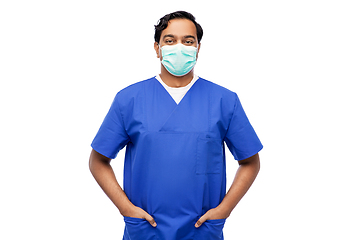 Image showing indian male doctor in blue uniform and mask