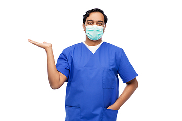 Image showing indian male doctor in blue uniform and mask