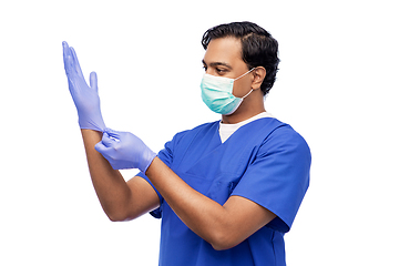 Image showing indian male doctor in uniform, mask and gloves