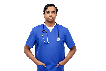 Image showing indian doctor or male nurse with stethoscope