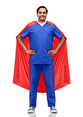 Image showing smiling doctor or male nurse in superhero cape