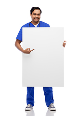 Image showing smiling male doctor or nurse with big white board