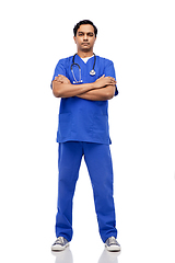 Image showing indian doctor or male nurse in blue uniform