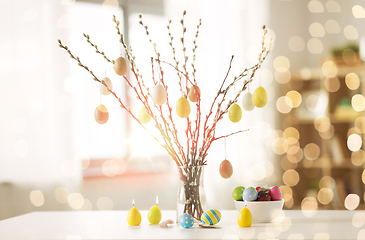 Image showing pussy willow branches decorated by easter eggs