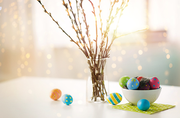 Image showing pussy willow branches and colored easter eggs