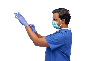 Image showing indian male doctor in uniform, mask and gloves