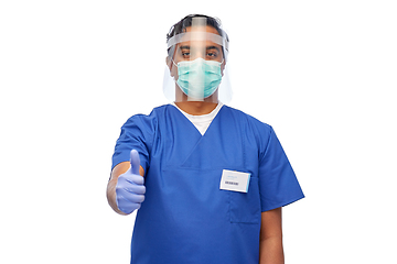 Image showing doctor in mask and face shield showing thumbs up