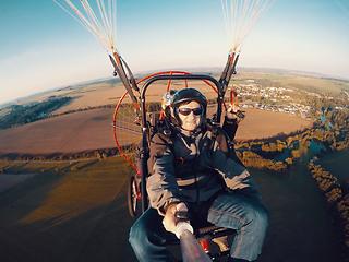 Image showing Powered paragliding tandem flight