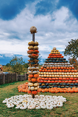 Image showing pyramid from Autumn harvested pumpkins