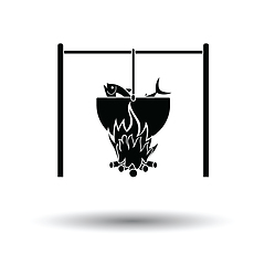 Image showing Icon of fire and fishing pot