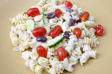 Image showing Pasta Salad in Yellow Plate