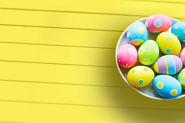 Image showing close up of colored easter eggs on plate