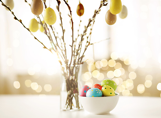 Image showing pussy willow branches decorated by easter eggs