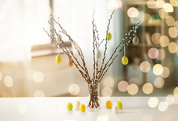 Image showing pussy willow branches decorated by easter eggs