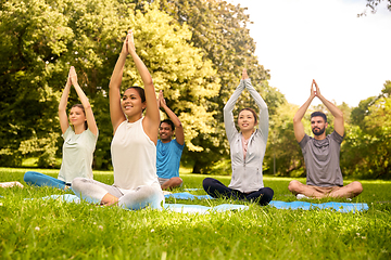 Image showing group of people doing yoga at summer park