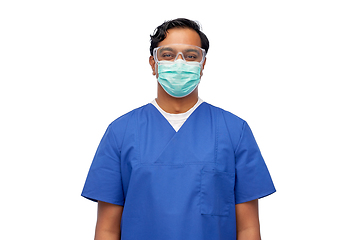 Image showing indian male doctor in blue uniform and mask