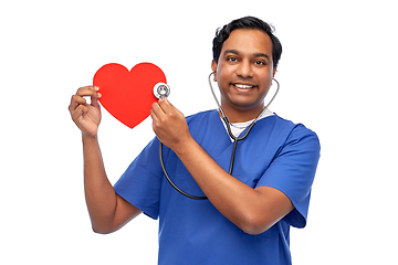 Image showing indian male doctor with red heart and stethoscope