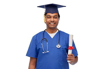 Image showing happy indian doctor or male nurse with stethoscope