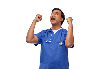 Image showing indian doctor or male nurse celebrating success